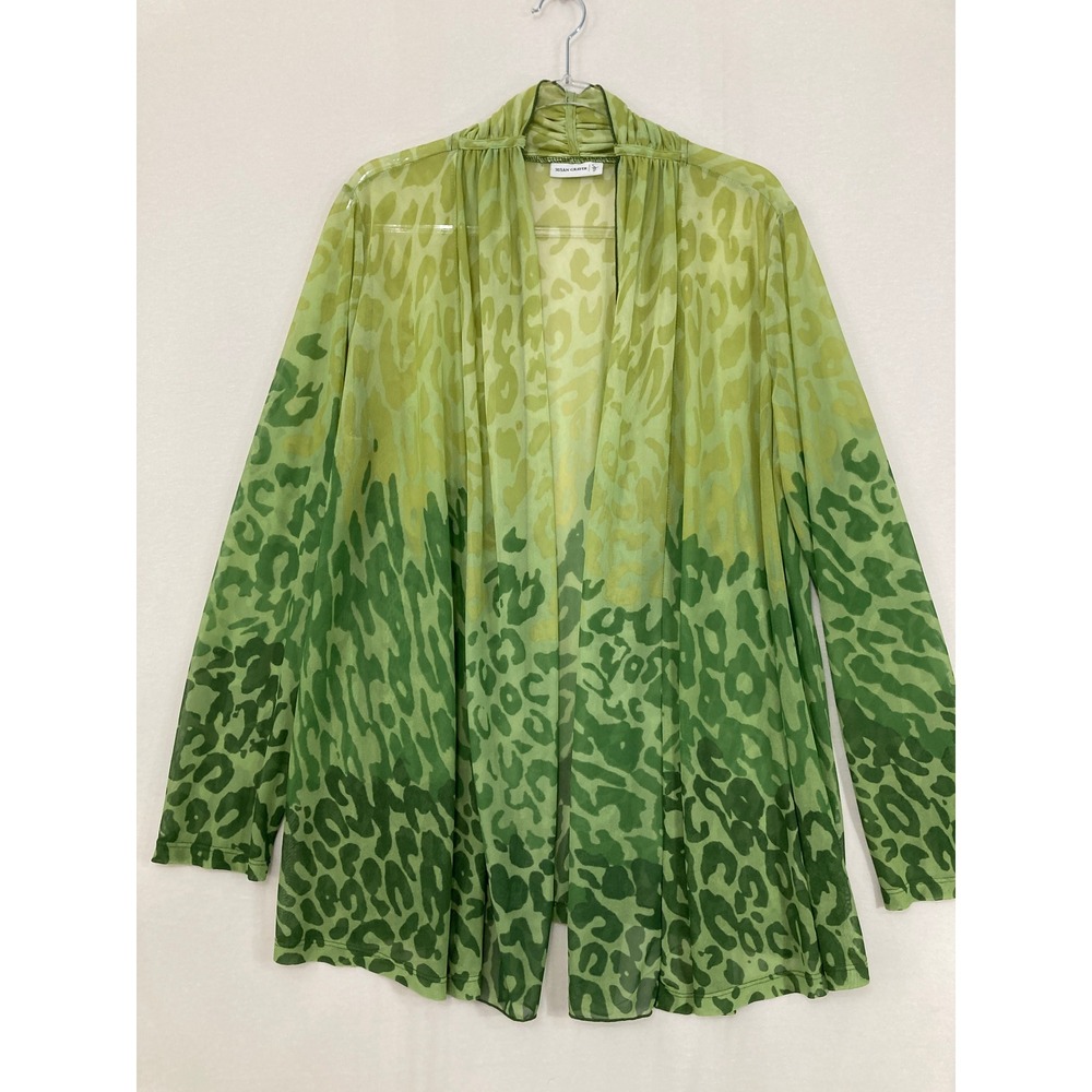 Susan Graver Green Ombre Animal Print Open Front Jacket